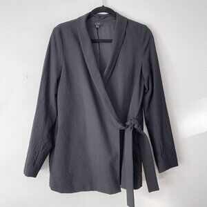COS Size 6 Black Textured Wrap BLazer Jacket With Belt Wool Spandex Lined